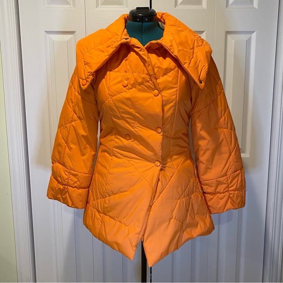 NWOT New London USA Orange Asymetrial Puffer Winter Coat Size Large - Picture 2 of 16